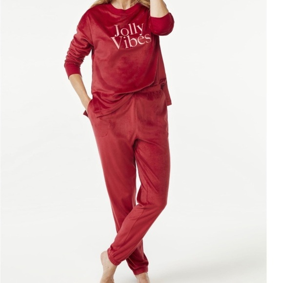 Dark red Velour crew neck Pajama top & tapered leg jogger pant Set size 3X new - Picture 3 of 5
